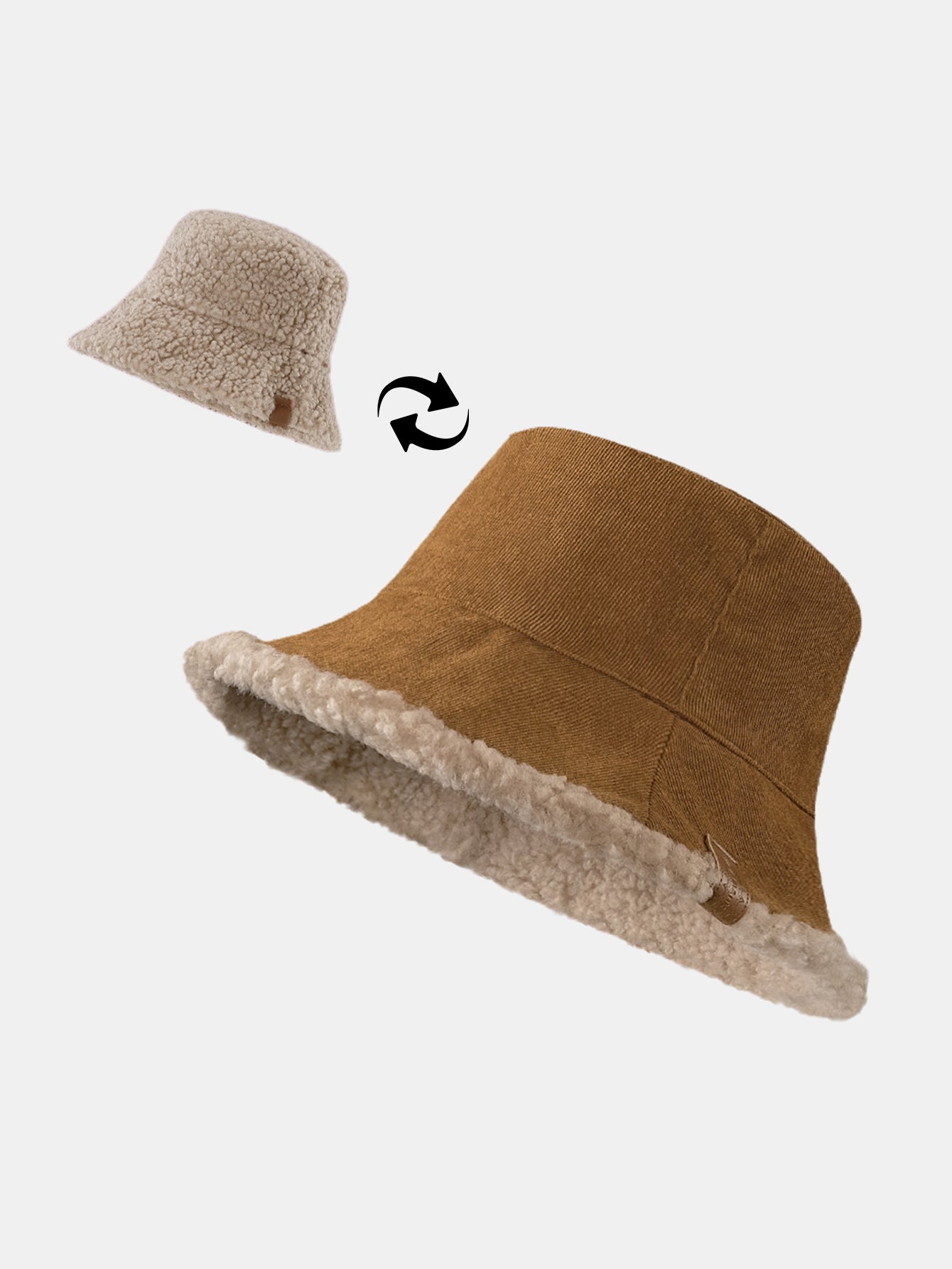 Thick And Warm Corduroy And Cashmere Splicing Multifunctional Soft Plush Bucket Cap Can Be Worn In Both Directions - Naturzy