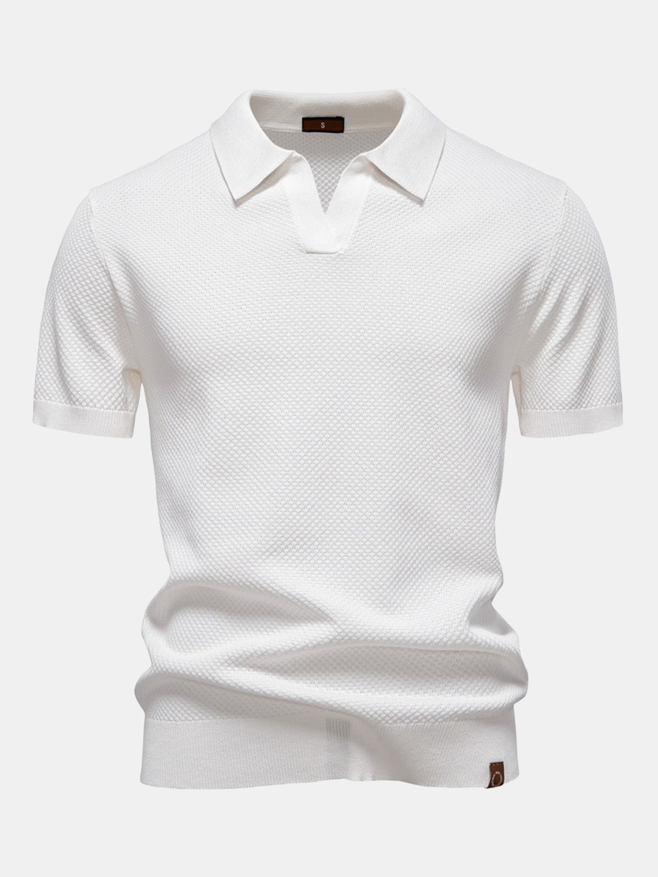 Pineapple Texture Knit V Neck Polo - Naturzy