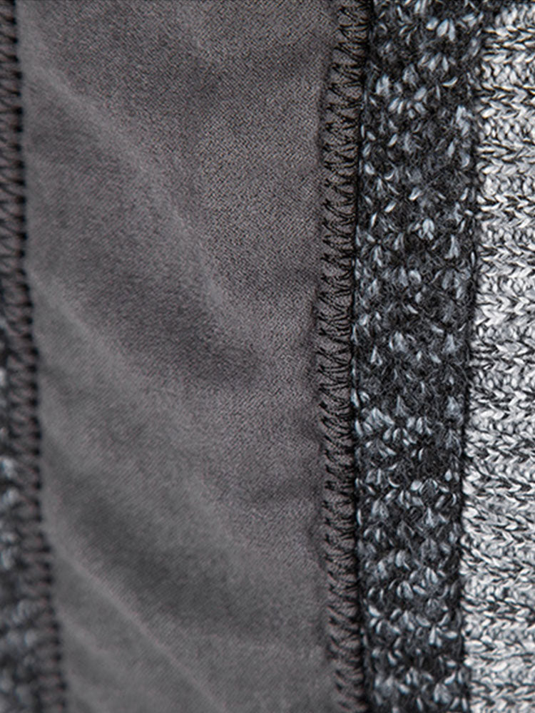 Zip Up Faux Suede Patchwork Sweater - Naturzy