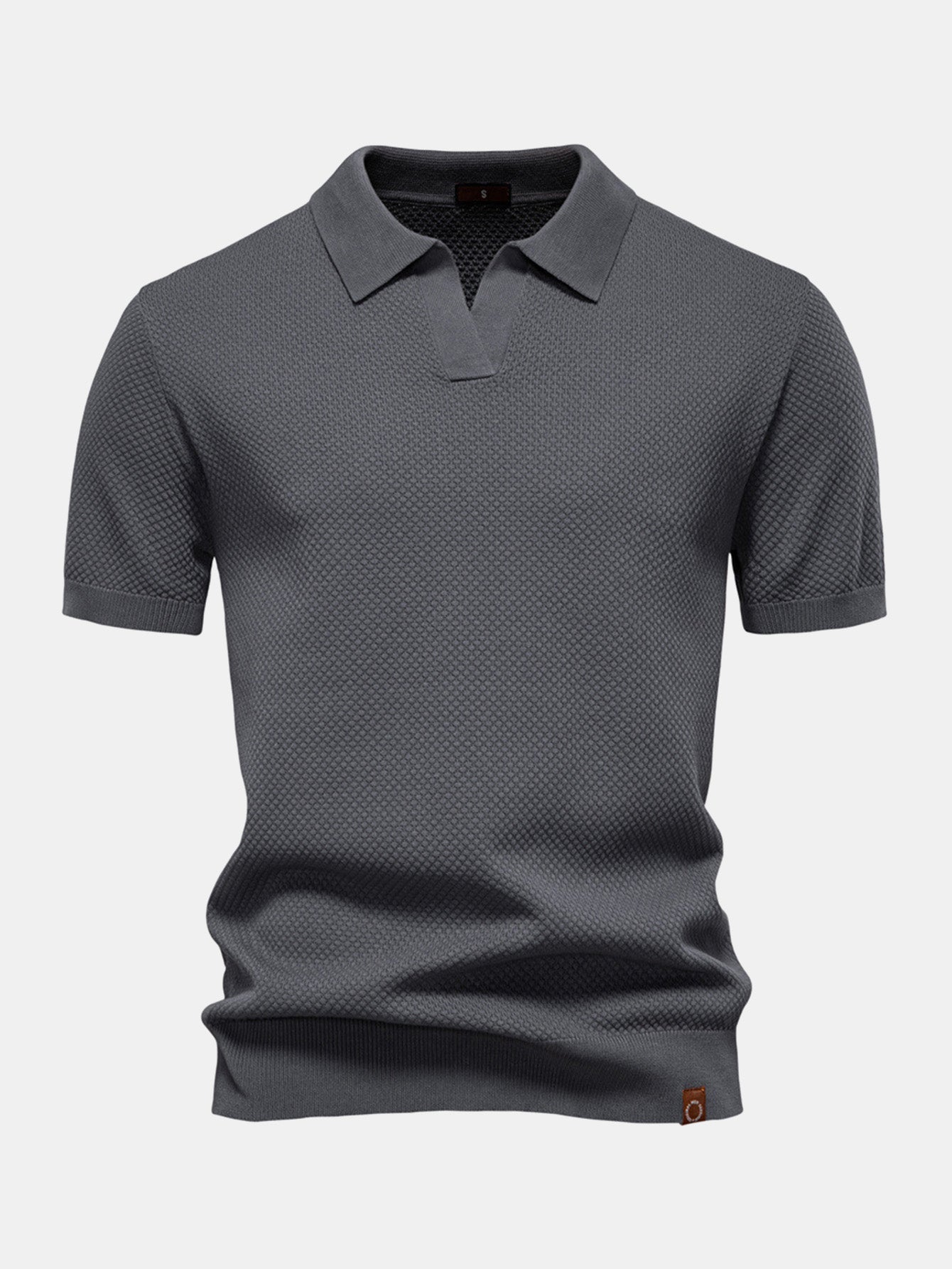 Pineapple Texture Knit V Neck Polo - Naturzy