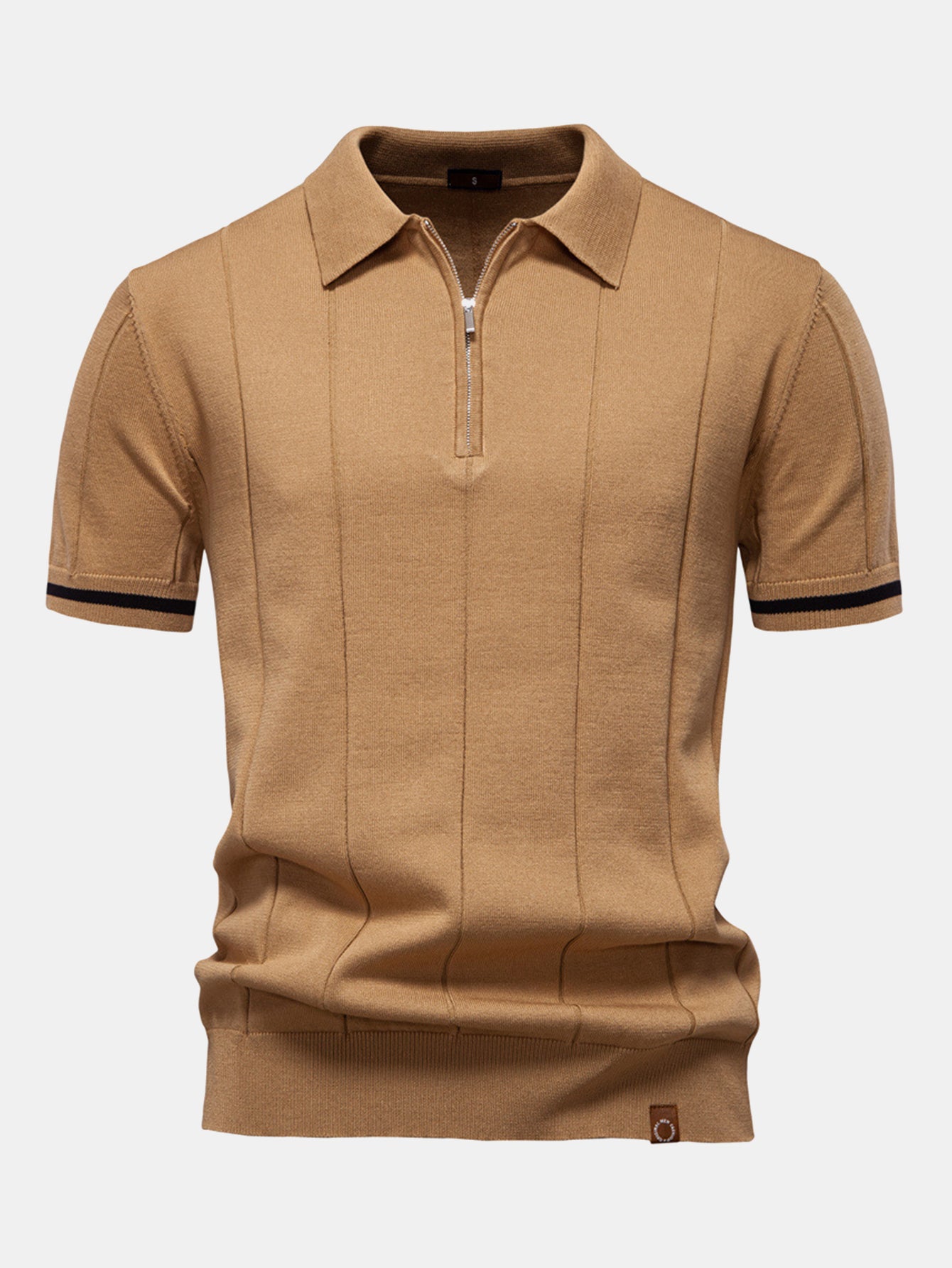 Contrast Trim Zipper Knit Polo Shirt - Naturzy