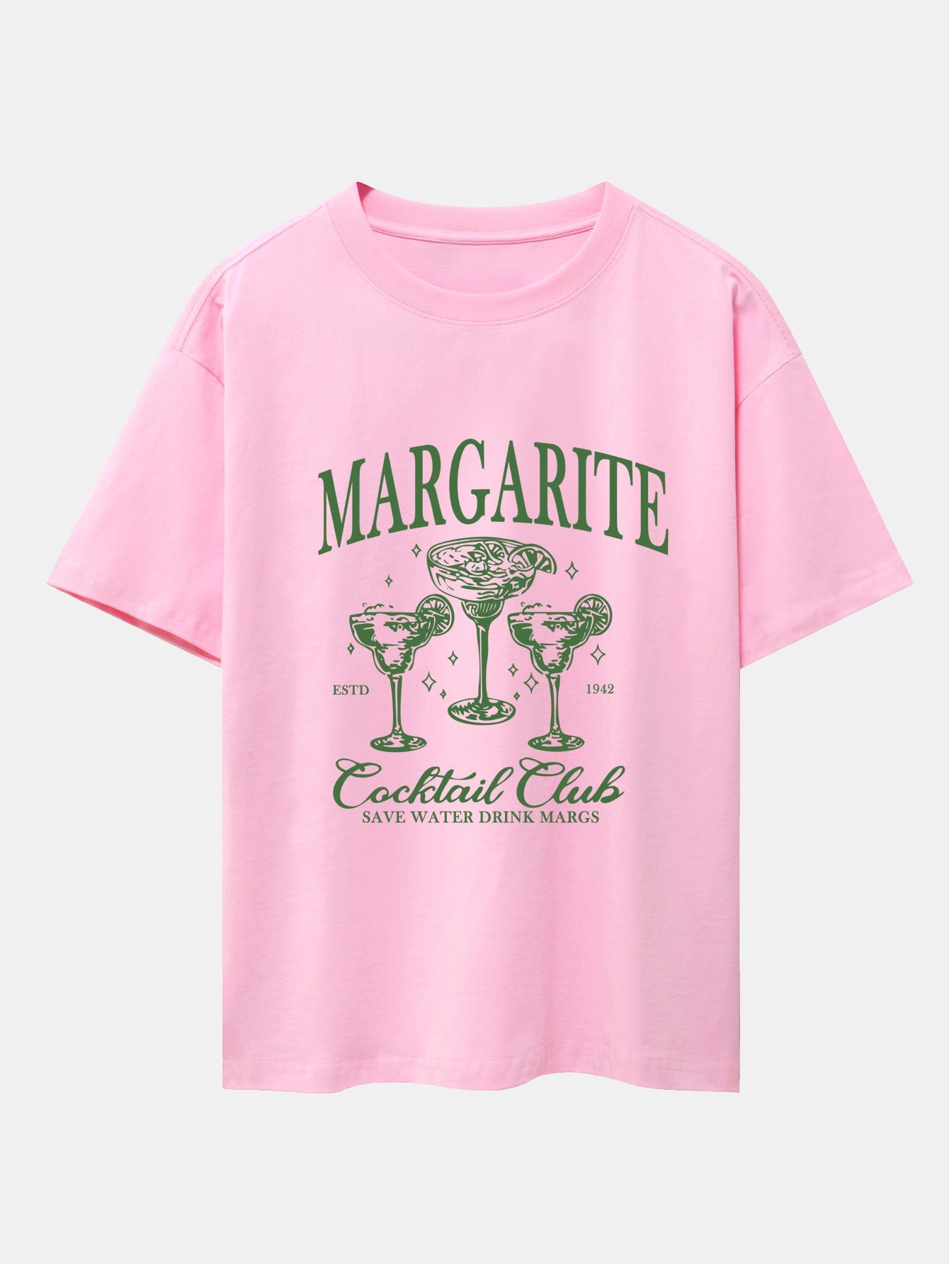Cocktail Club Print Drop Shoulder Oversize T-Shirt - Naturzy