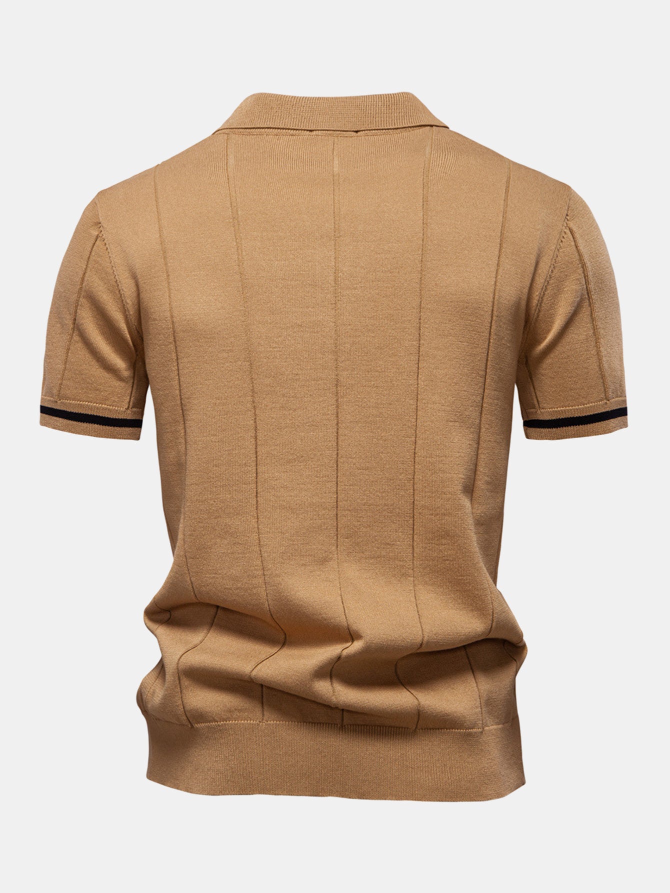 Contrast Trim Zipper Knit Polo Shirt - Naturzy