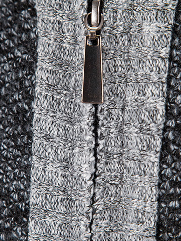 Zip Up Faux Suede Patchwork Sweater - Naturzy