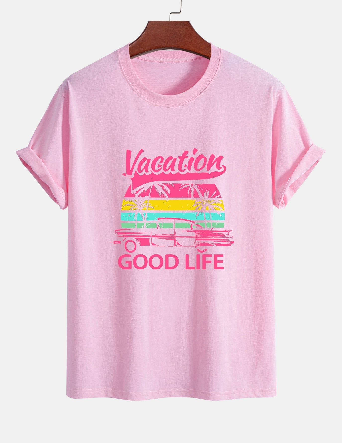 Regular Fit Good Life On Vacation Print Cotton T-Shirt - Naturzy