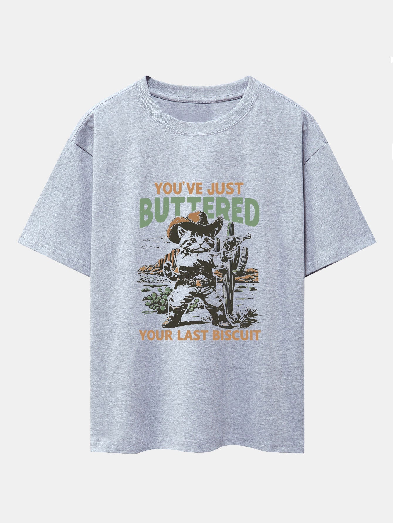 Cowboy Cat Print Drop Shoulder Oversize T-Shirt - Naturzy