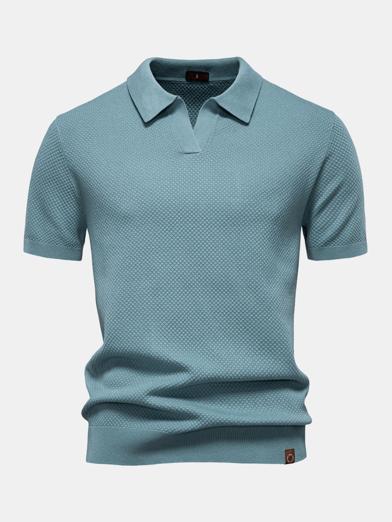 Pineapple Texture Knit V Neck Polo - Naturzy