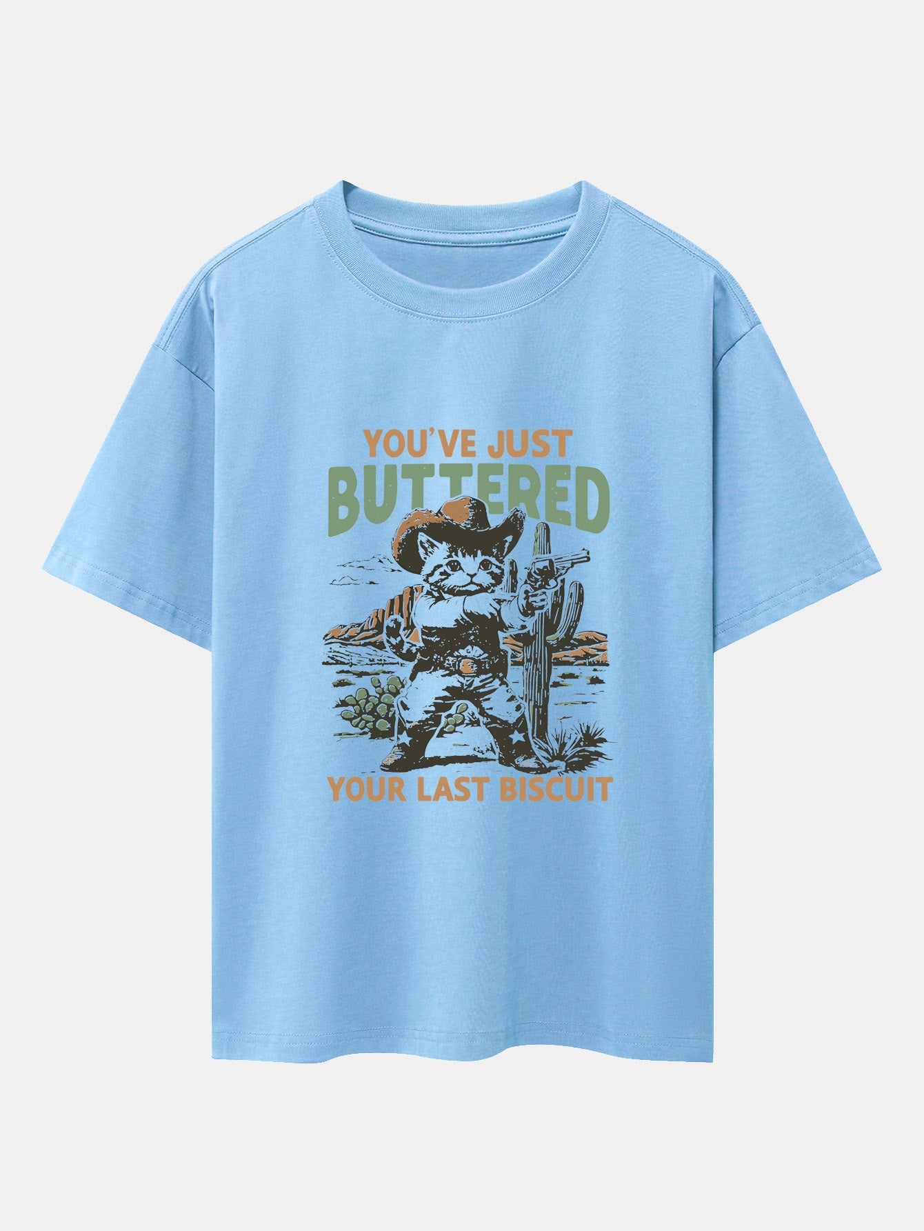 Cowboy Cat Print Drop Shoulder Oversize T-Shirt - Naturzy