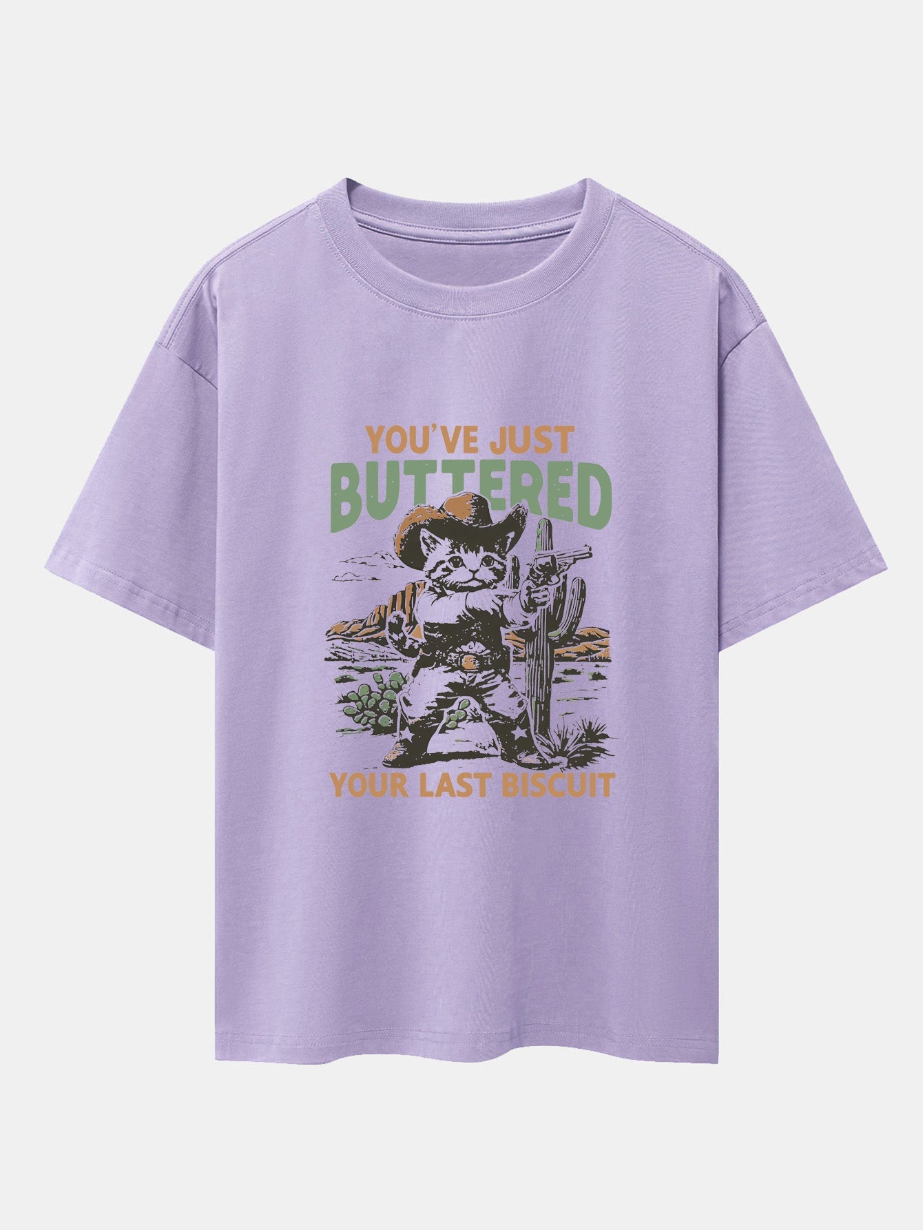 Cowboy Cat Print Drop Shoulder Oversize T-Shirt - Naturzy