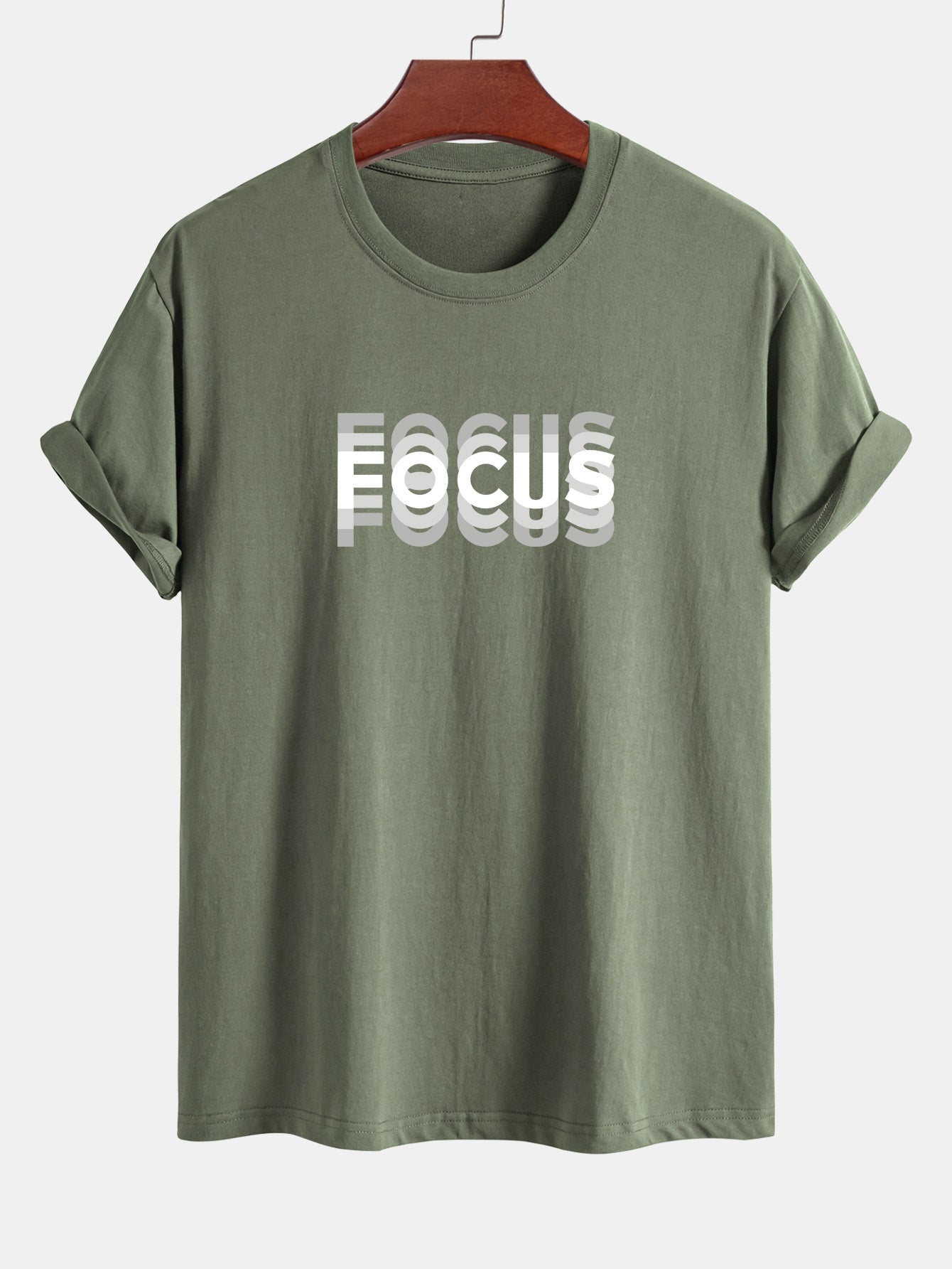 Regular Fit Focus Slogan Print Cotton T-Shirt - Naturzy