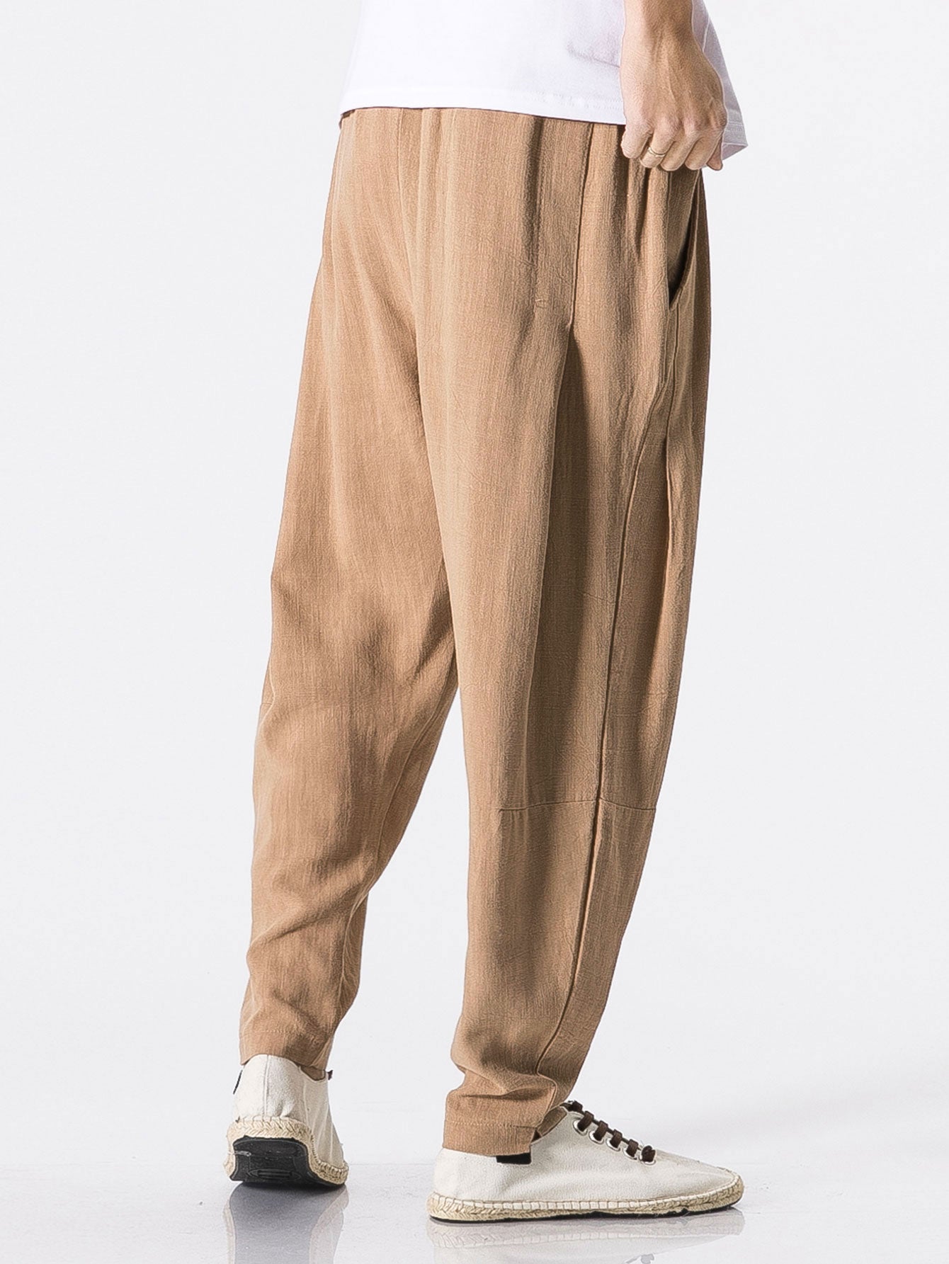 Detachable Belt Relax Fit Linen And Cotton Blend Harem Pants - Naturzy