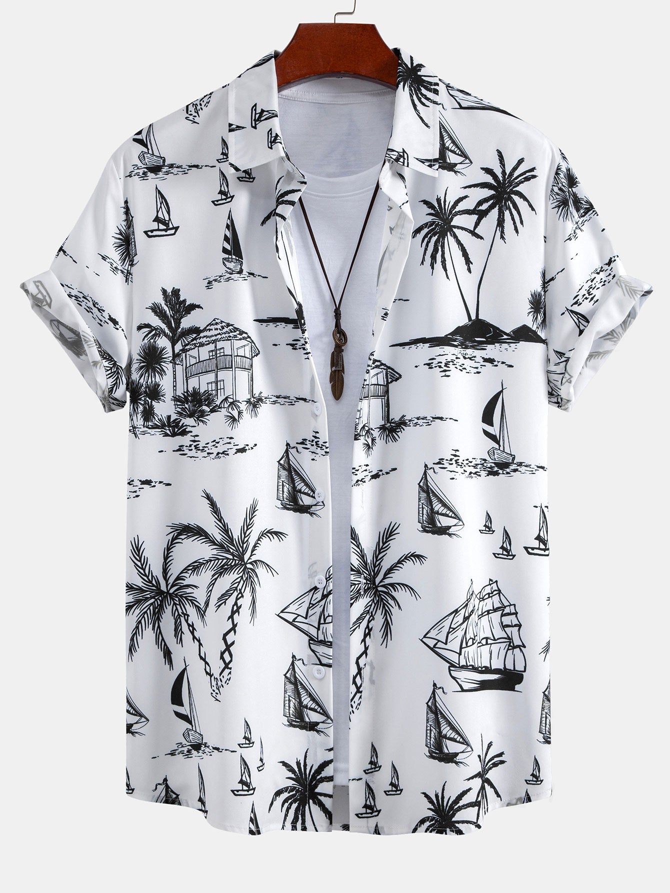 Island Sailing Print Button Up Shirt - Naturzy