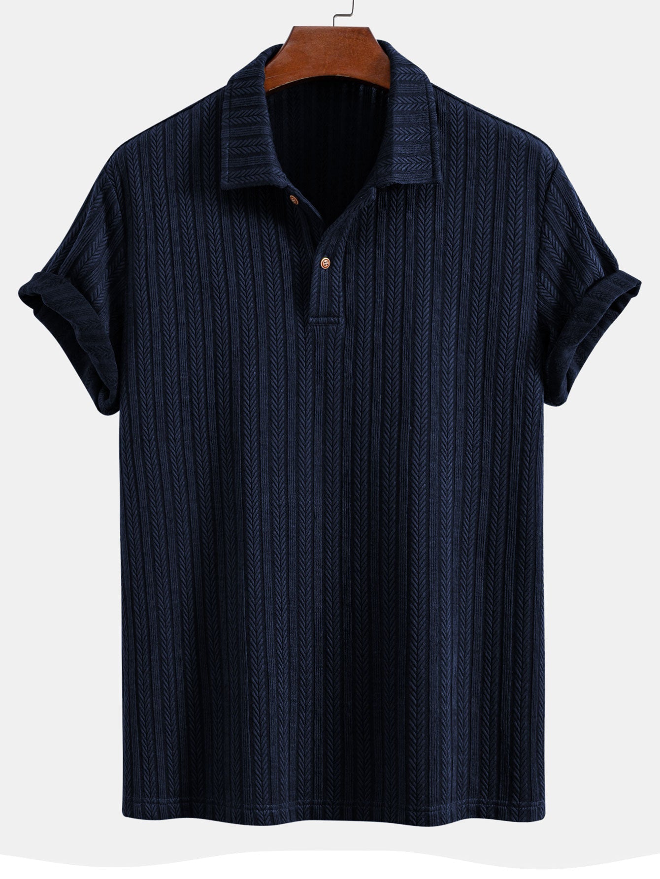 Wheat Ear Jacquard Polo Shirt - Naturzy
