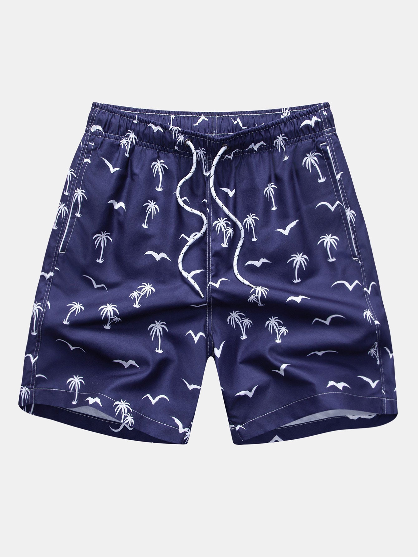 Palm Tree Seagull Print Swim Shorts - Naturzy