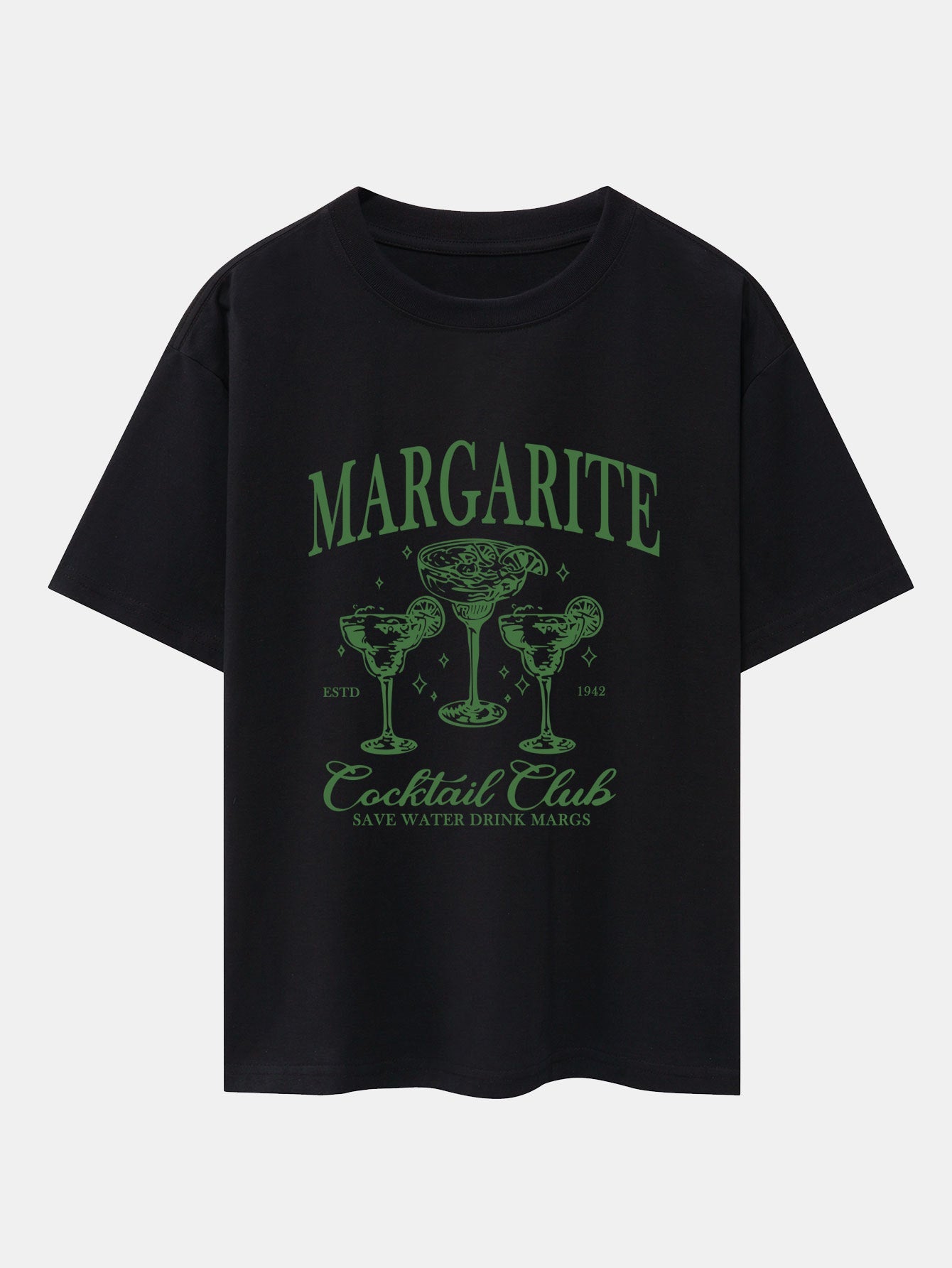 Cocktail Club Print Drop Shoulder Oversize T-Shirt - Naturzy