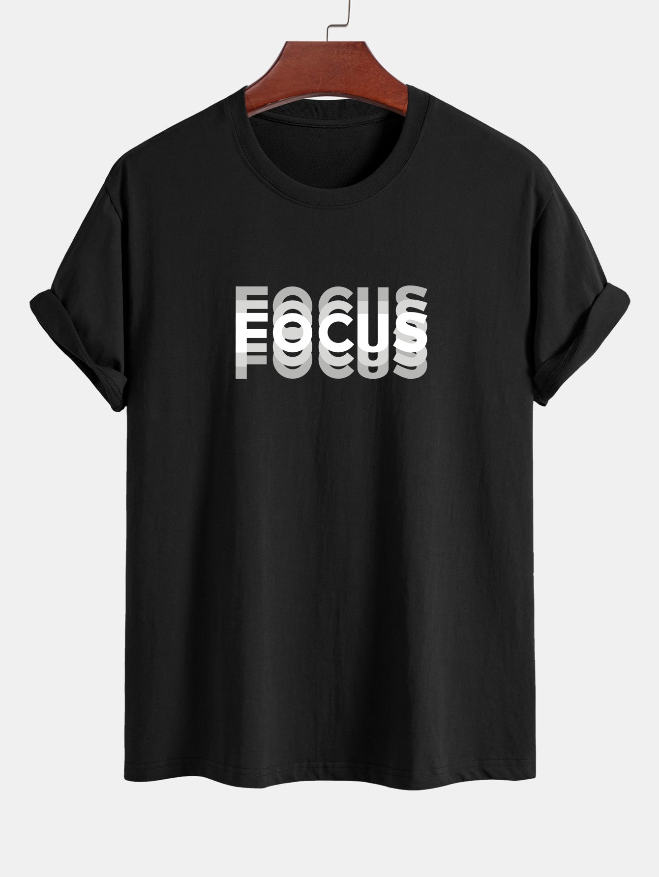 Regular Fit Focus Slogan Print Cotton T-Shirt - Naturzy