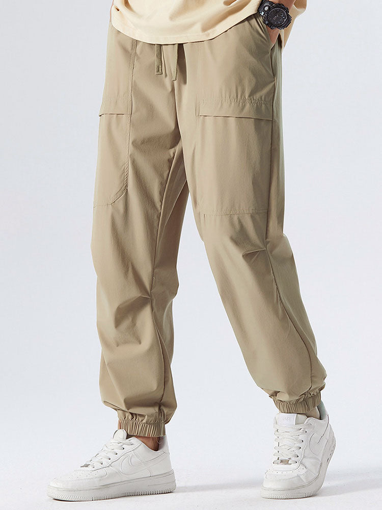Elastic Waist Parachute Cargo Pants - Naturzy