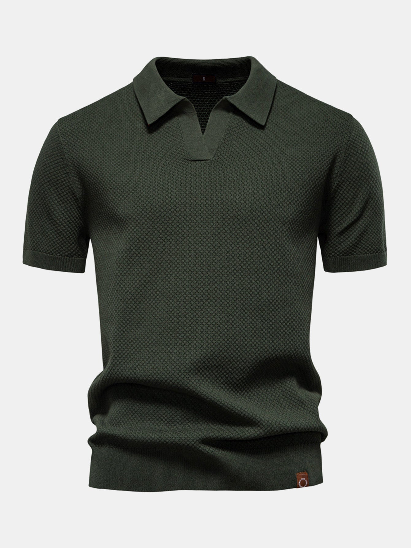 Pineapple Texture Knit V Neck Polo - Naturzy