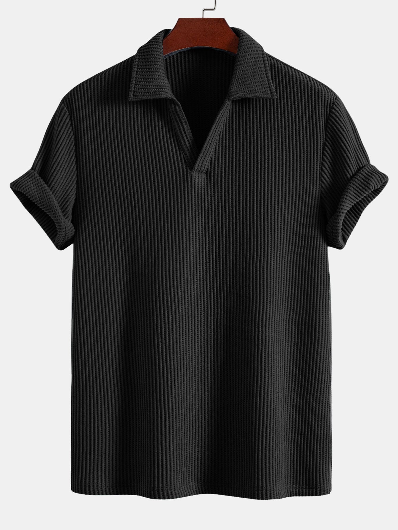 Short Sleeved Waffle V-neck Polo - Naturzy