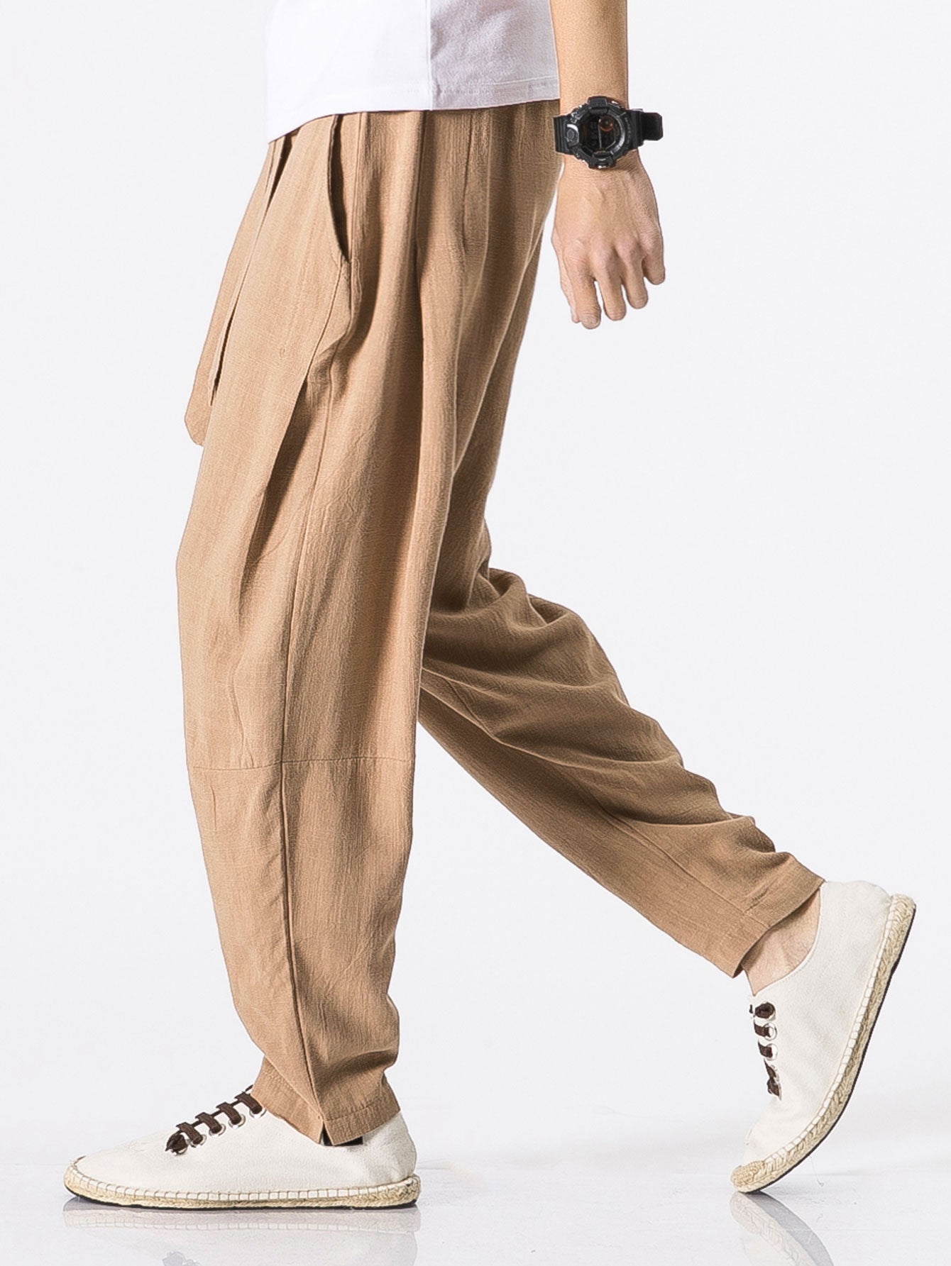 Detachable Belt Relax Fit Linen And Cotton Blend Harem Pants - Naturzy