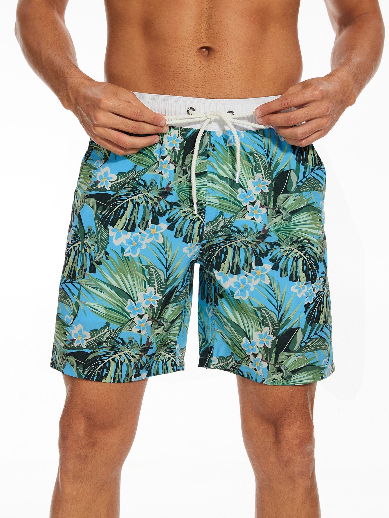 2 In 1 Contrast Tropical Print Swim Shorts - Naturzy