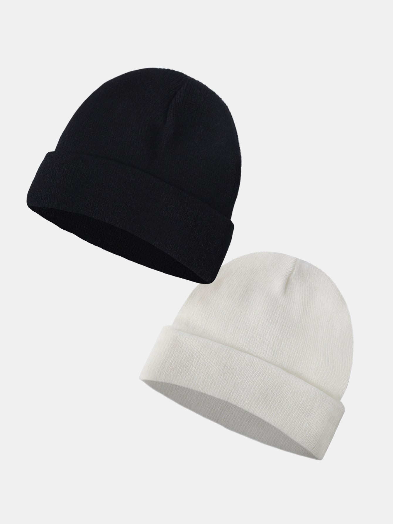 2 Pieces Solid Color Warm Knit Beanie Hat - Naturzy