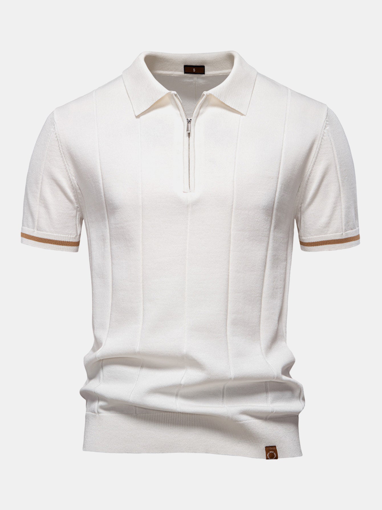 Contrast Trim Zipper Knit Polo Shirt - Naturzy