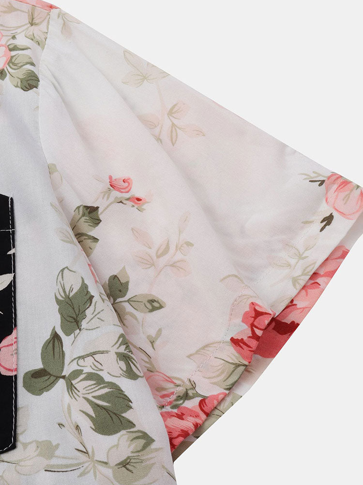 Two Tone Floral Print Shirt - Naturzy