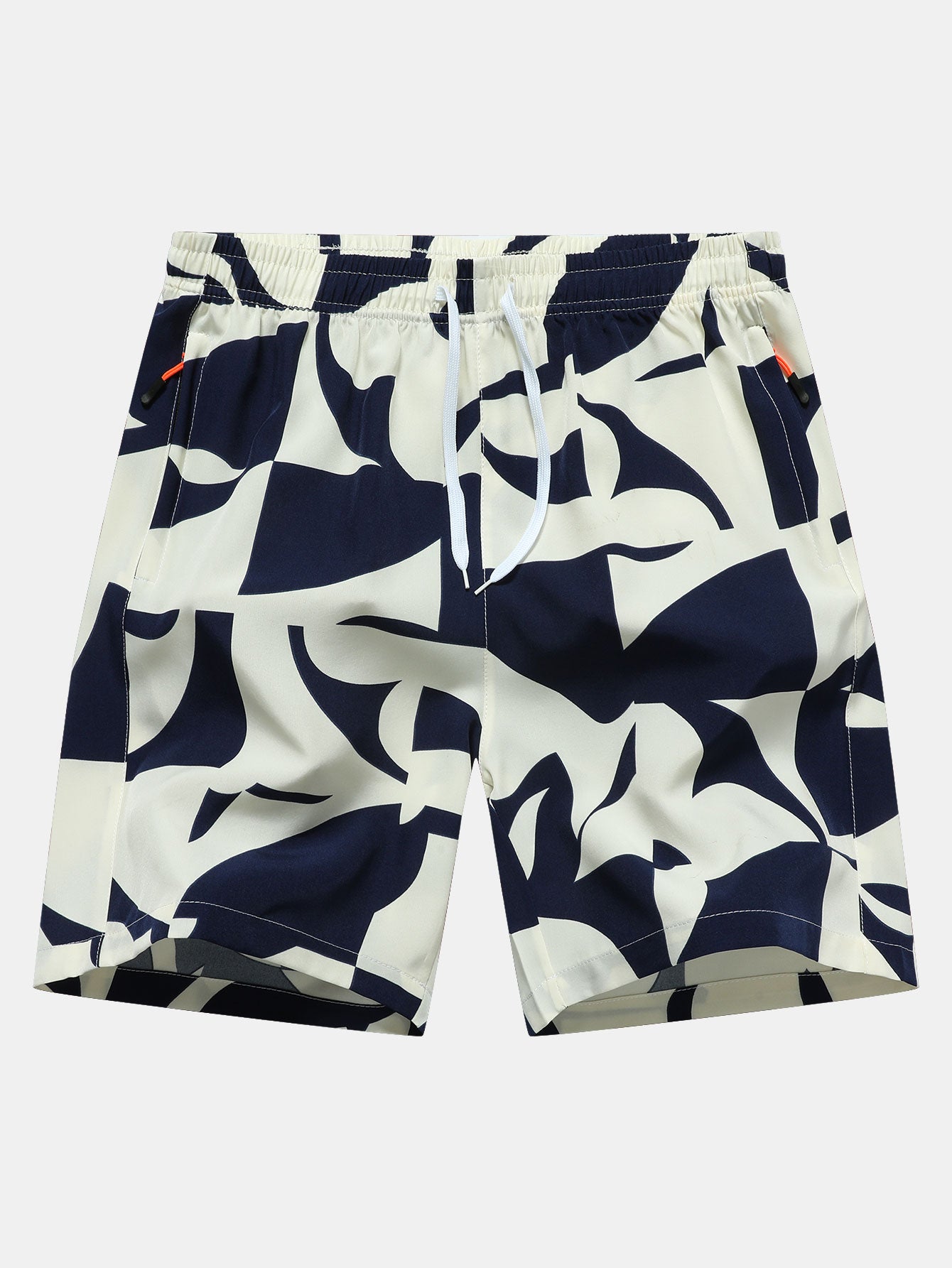Color Block Print Zipper Pocket Shorts - Naturzy