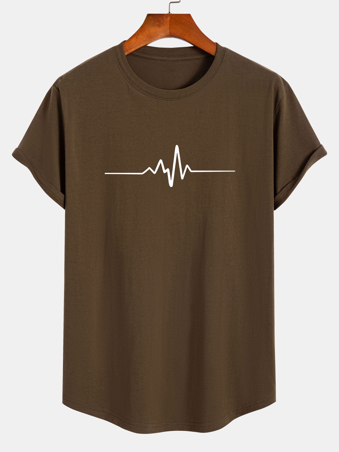 Heartbeat Flatline Print Cotton Arc Hem T-Shirt - Naturzy