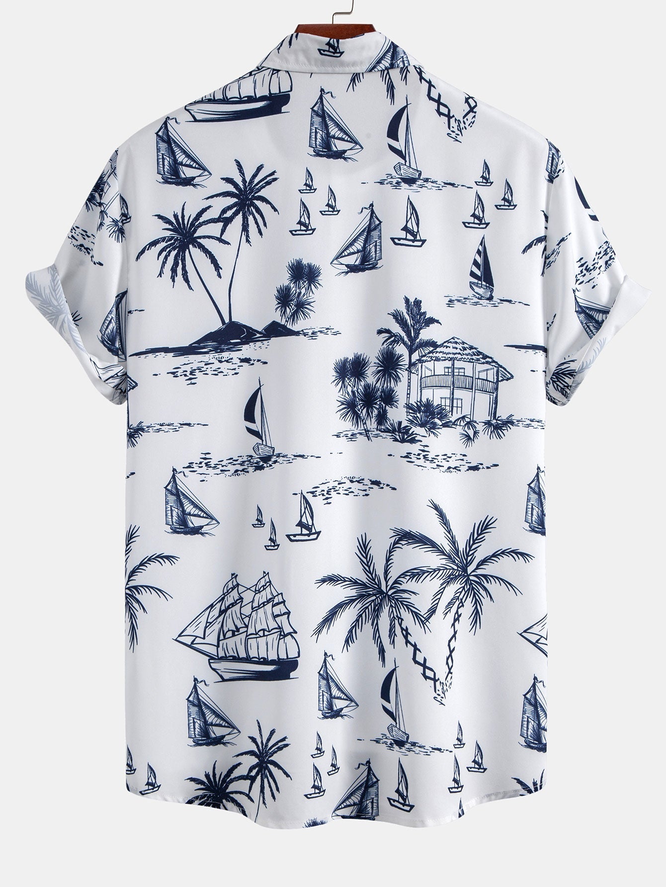 Island Sailing Print Button Up Shirt - Naturzy