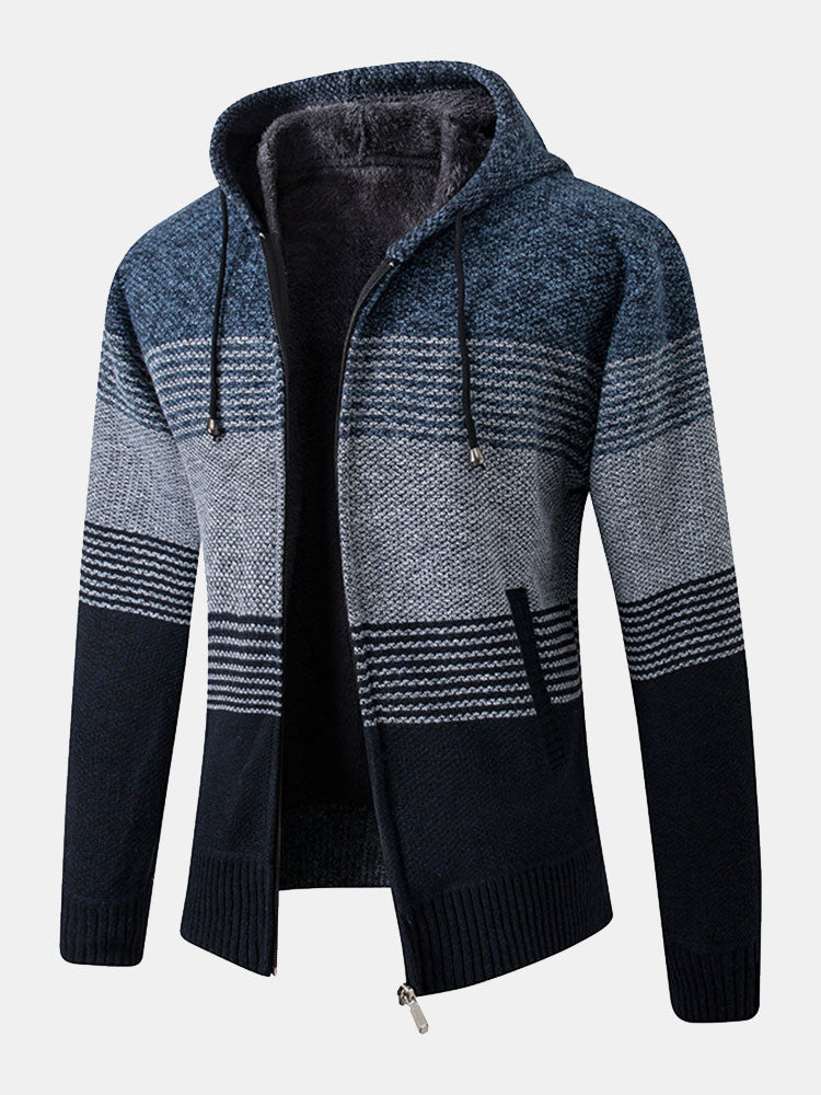Zip Up Striped Hooded Sweater - Naturzy