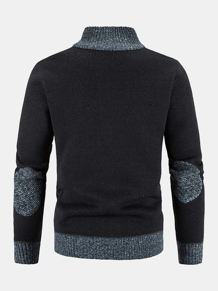 Zip Up Faux Suede Patchwork Sweater - Naturzy