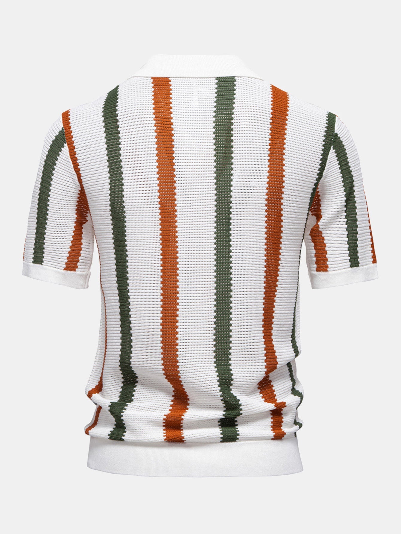 Stripe Knit V Neck Polo Shirt - Naturzy