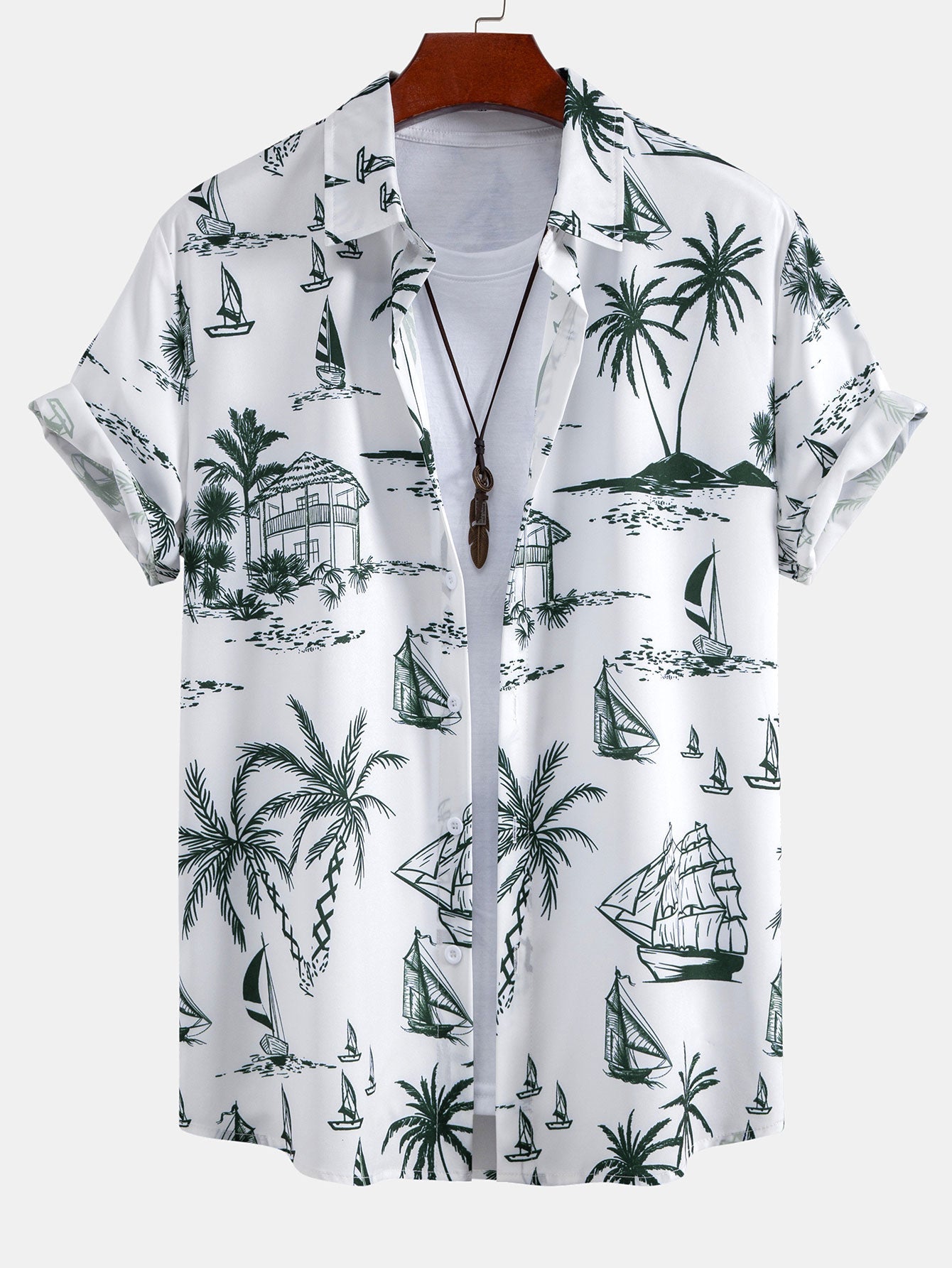 Island Sailing Print Button Up Shirt - Naturzy