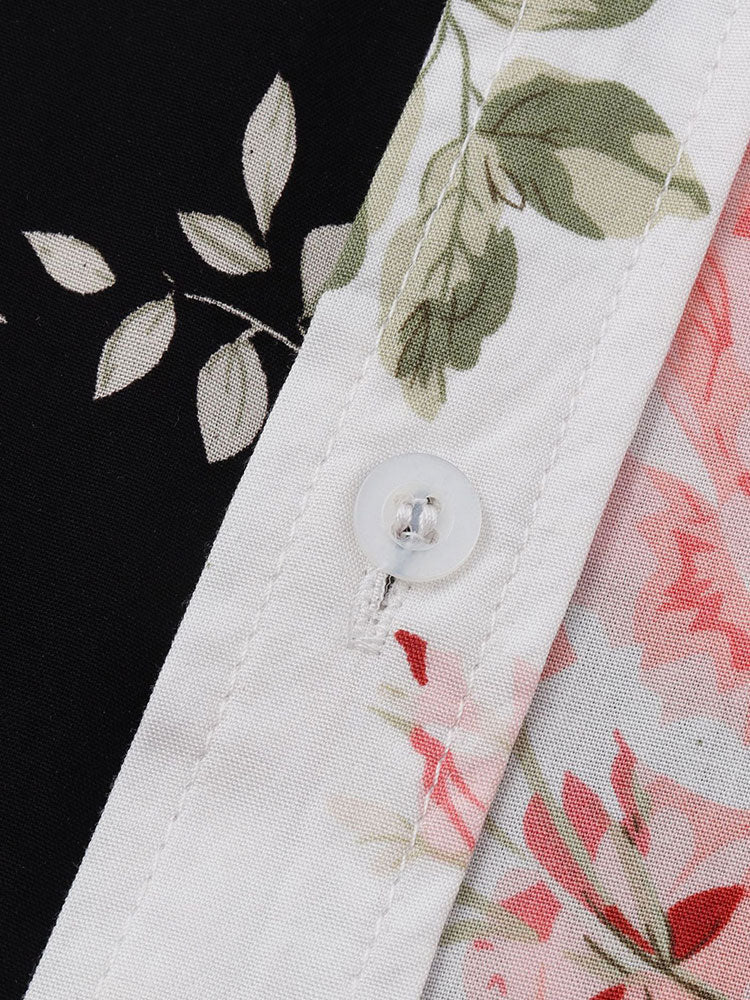 Two Tone Floral Print Shirt - Naturzy
