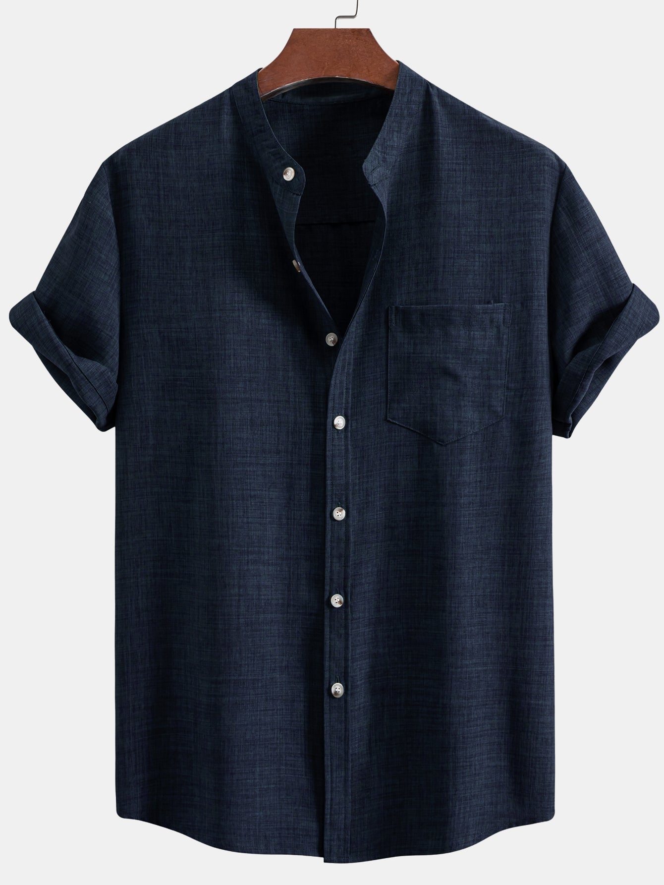 Short Sleeve Stand Collar Shirt - Naturzy
