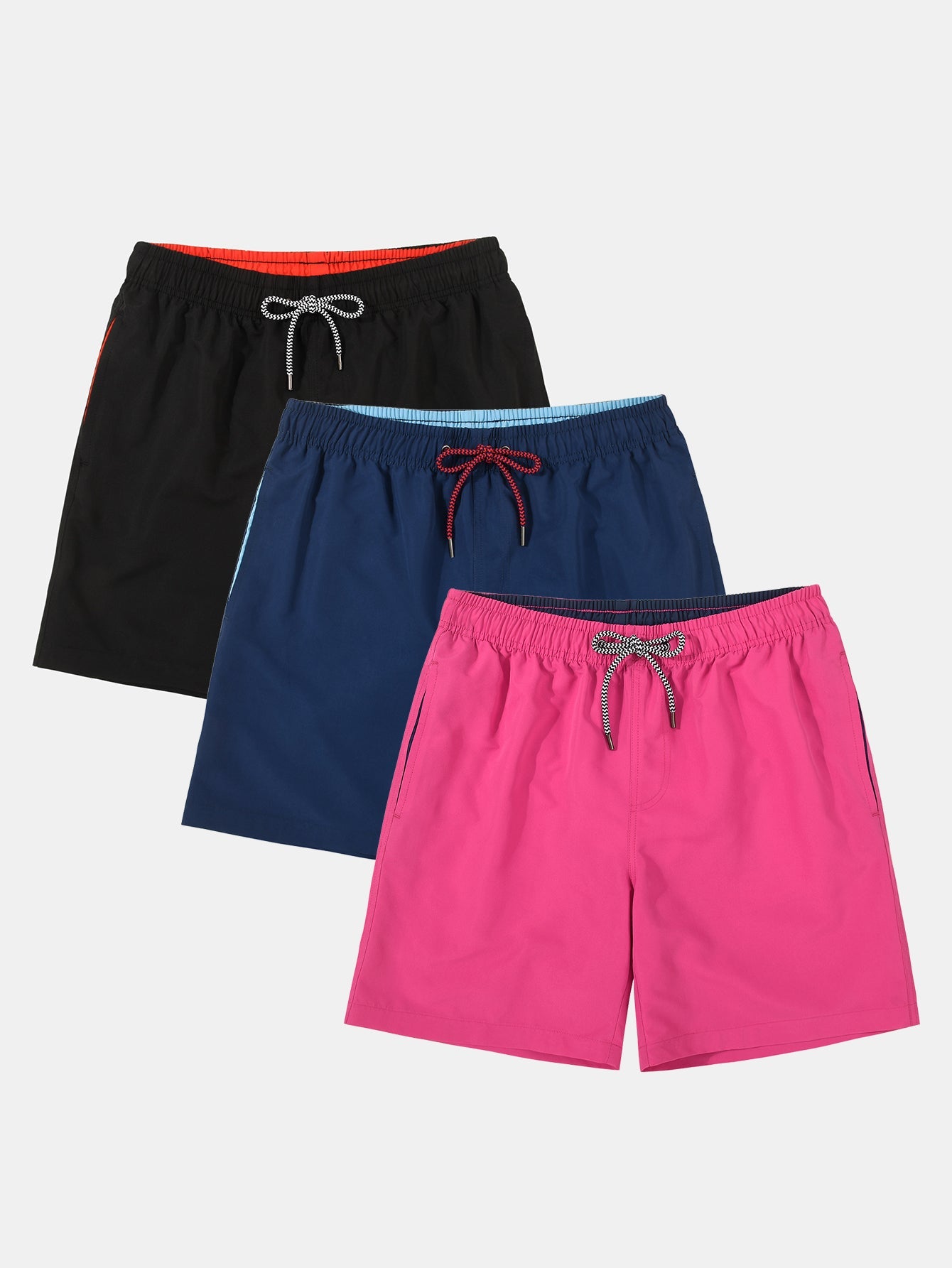 3 Pieces Contrast Waistband Swim Shorts - Naturzy