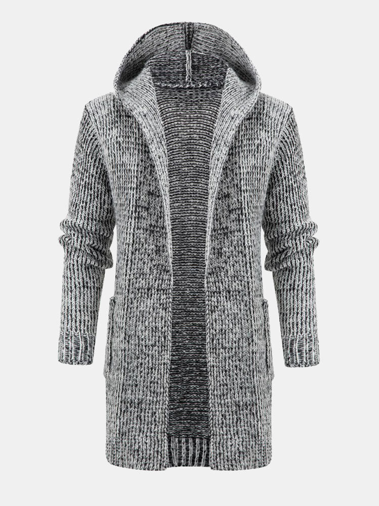 Long Line Knitted Hooded Cardigan - Naturzy