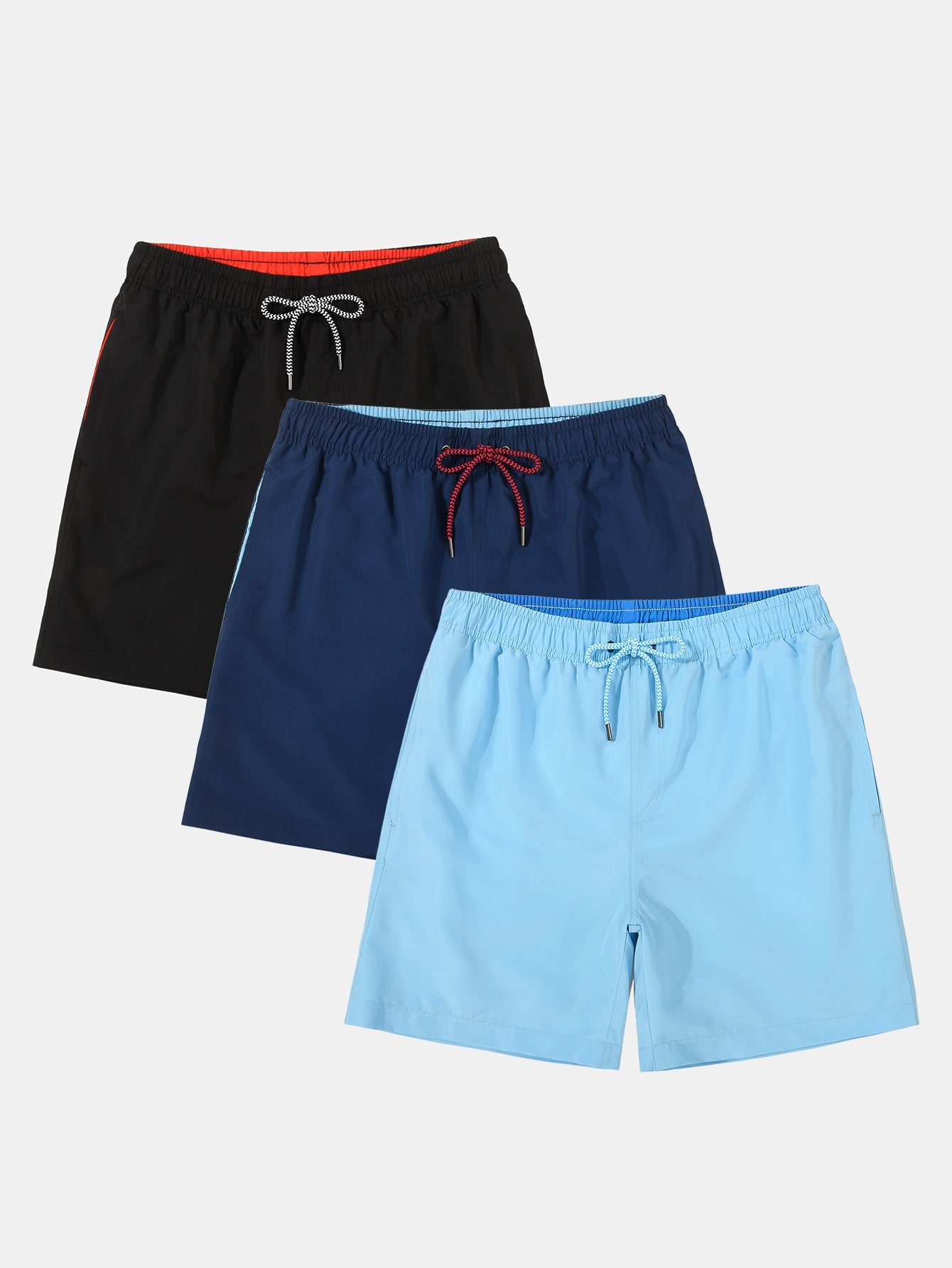3 Pieces Contrast Waistband Swim Shorts - Naturzy