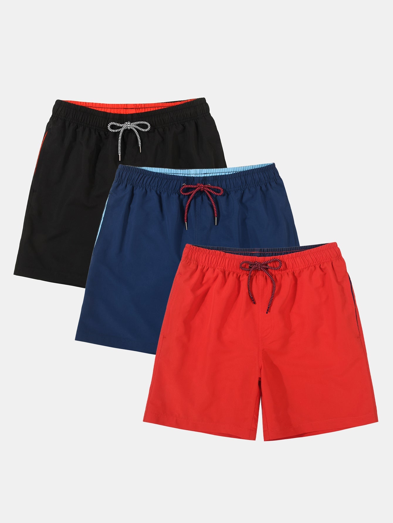 3 Pieces Contrast Waistband Swim Shorts - Naturzy