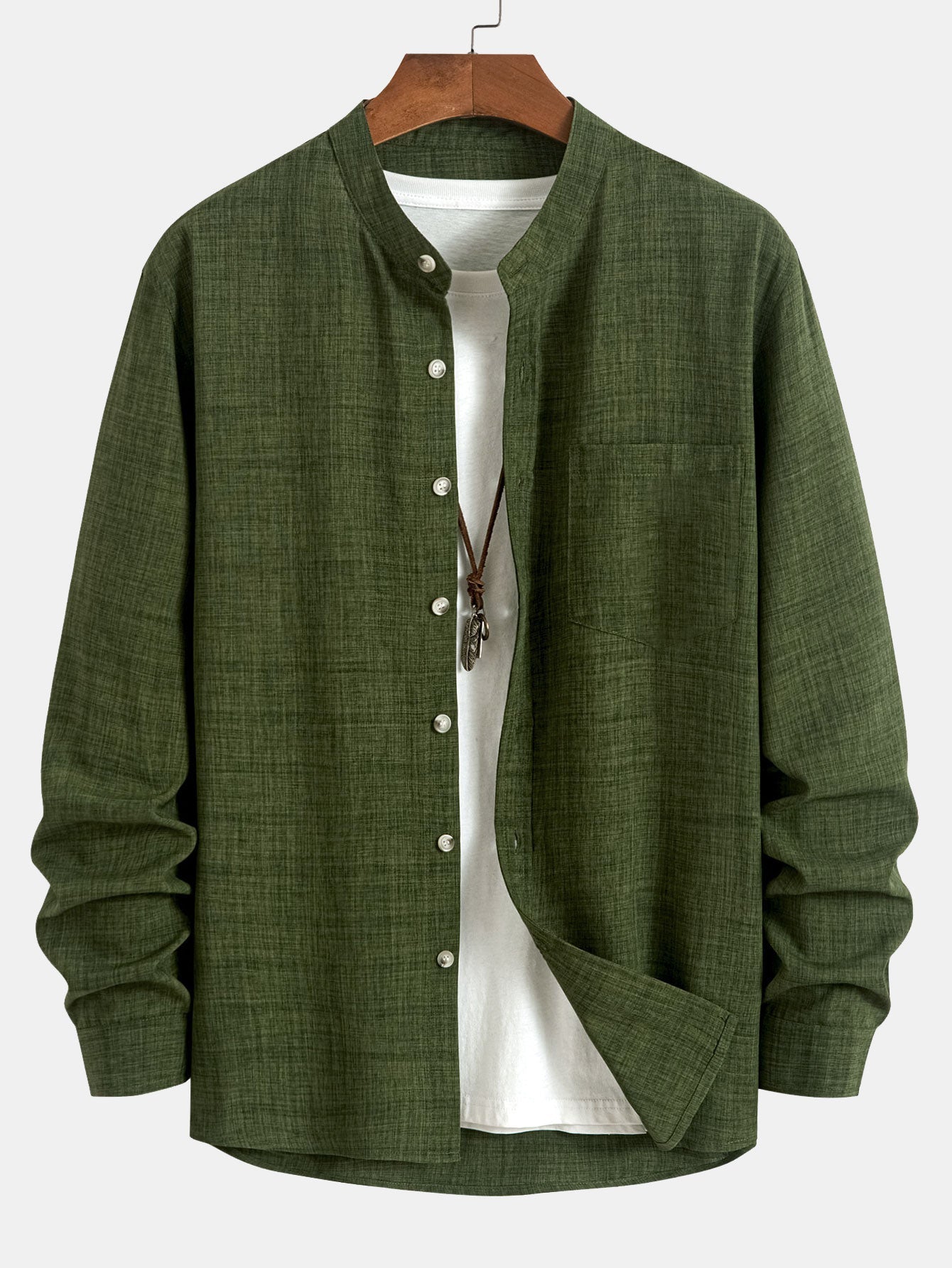 Long Sleeve Stand Collar Shirt - Naturzy