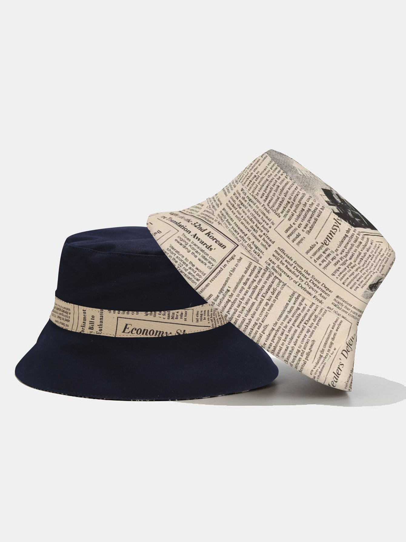Newspaper Print Double Side Reversible Bucket Hat - Naturzy
