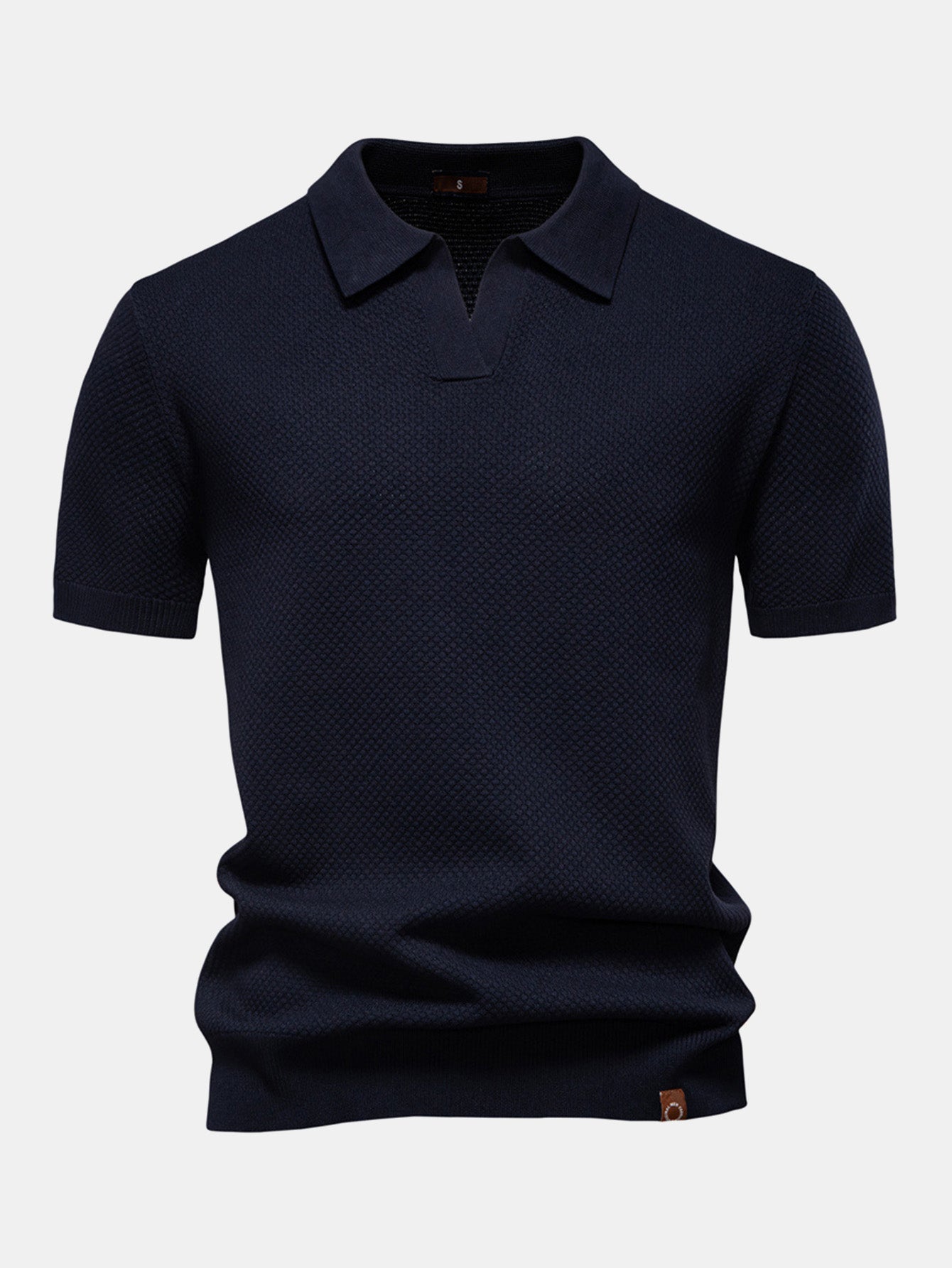 Pineapple Texture Knit V Neck Polo - Naturzy