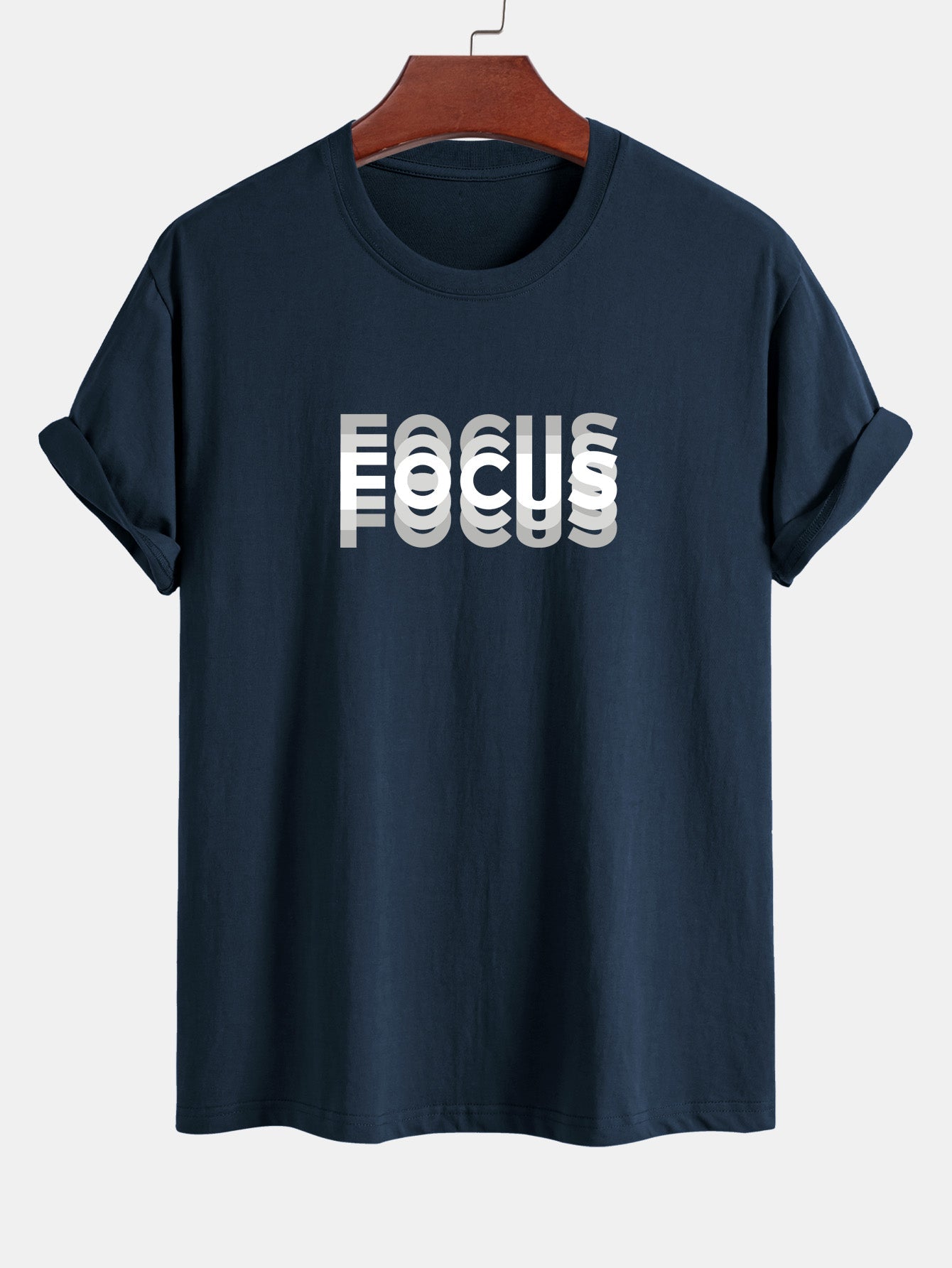 Regular Fit Focus Slogan Print Cotton T-Shirt - Naturzy