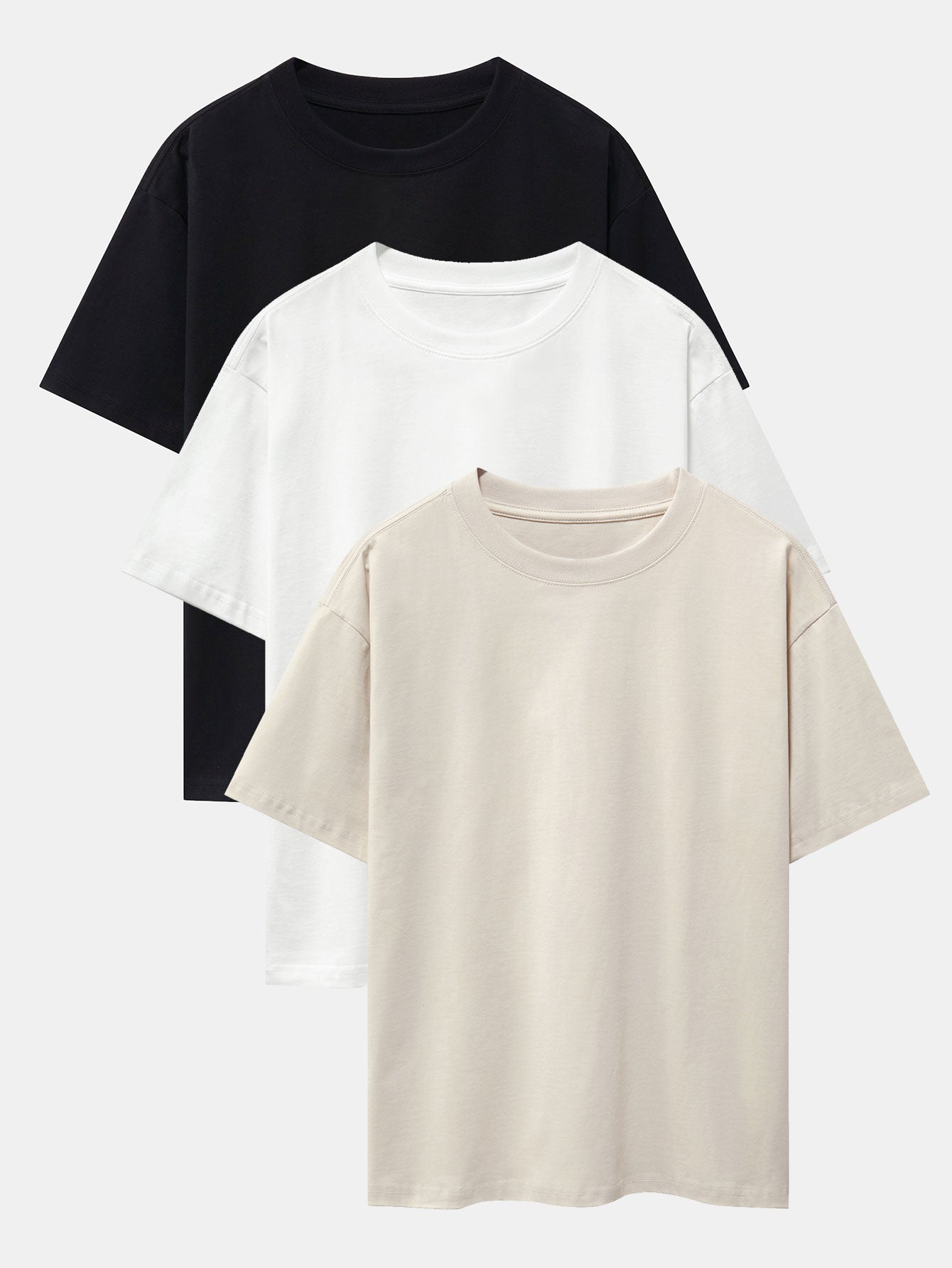 3 Pieces Basic Heavy Weight Drop Shoulder Oversize T-Shirts - Naturzy