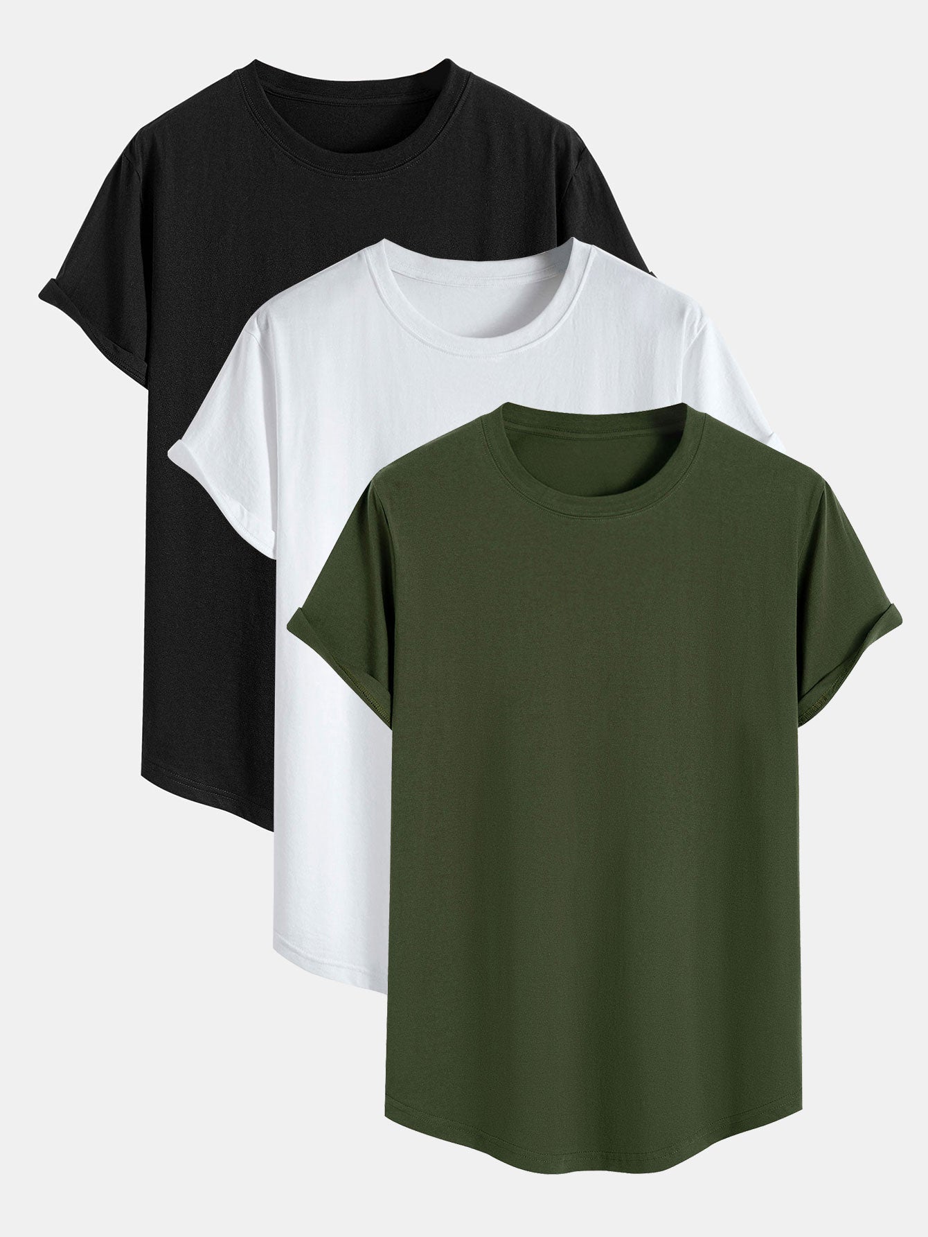 3 Pieces Basic Cotton Arc Hem T-Shirts - Naturzy