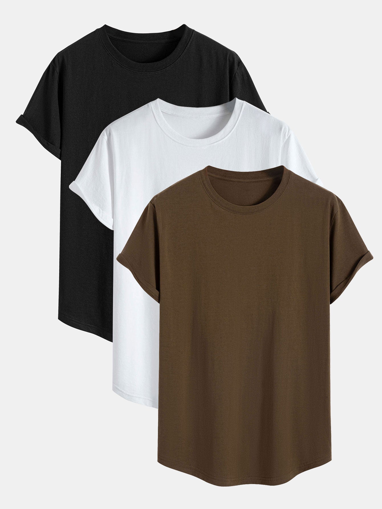 3 Pieces Basic Cotton Arc Hem T-Shirts - Naturzy