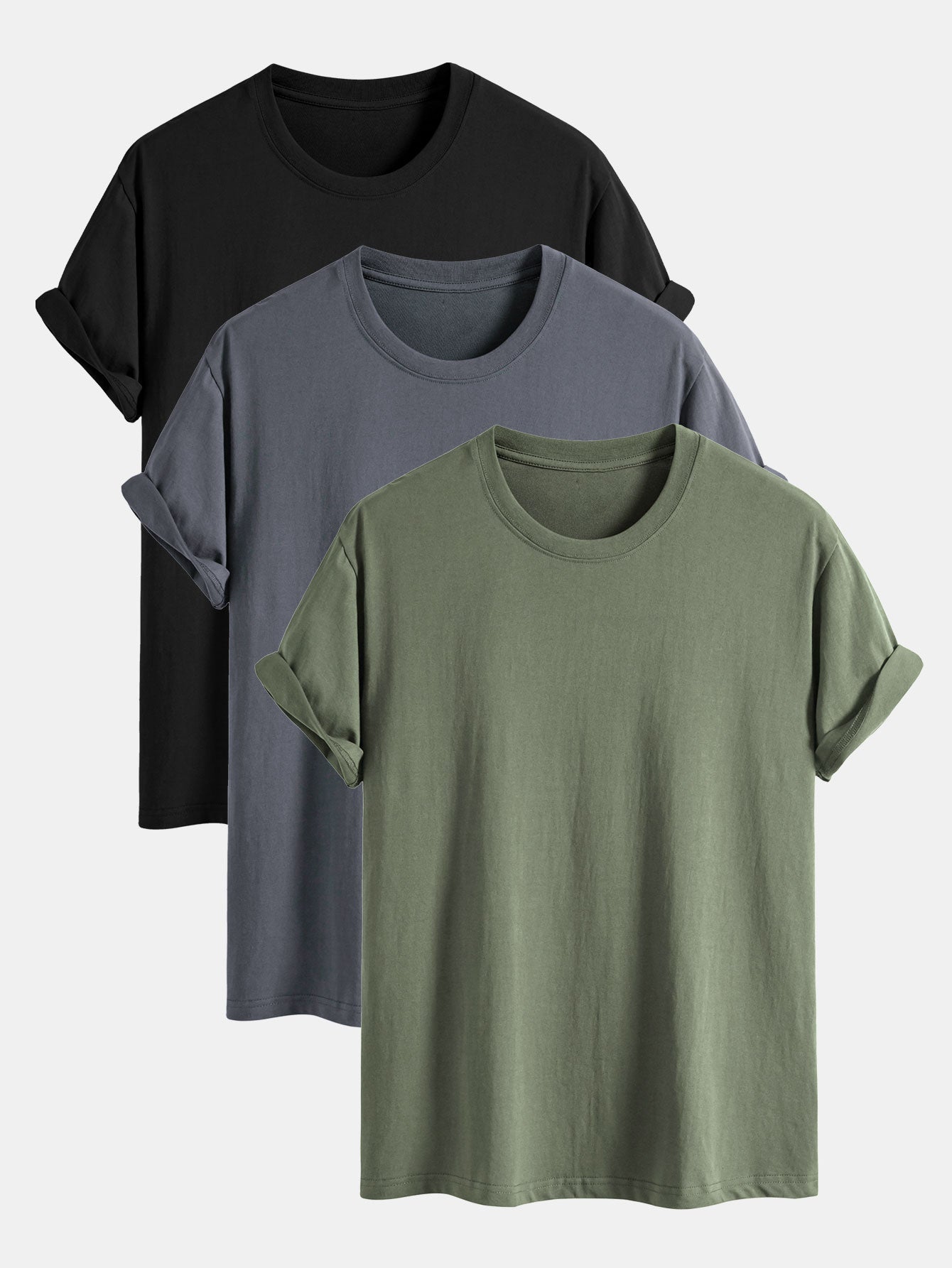 3 Pieces Basic Regular Fit Cotton T-Shirts - Naturzy