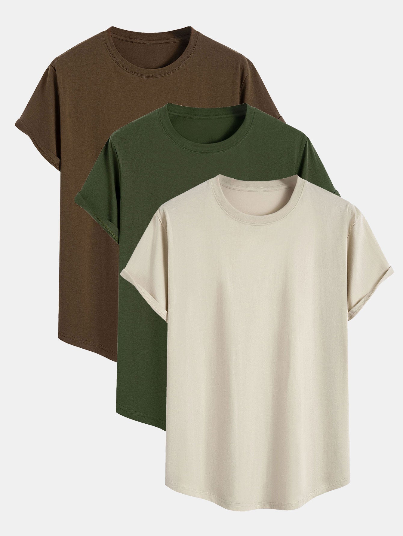 3 Pieces Basic Cotton Arc Hem T-Shirts - Naturzy